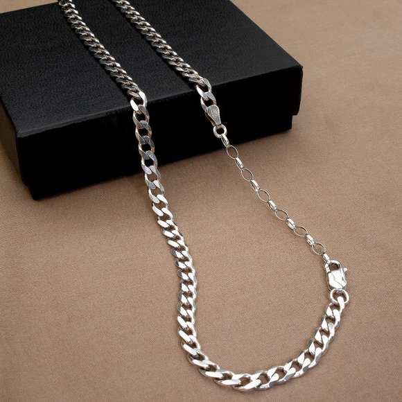 Real Italian Solid Sterling Silver Curb Chain Necklace with Extender Stamped 925 - Picture 6 of 7